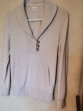 Barefoot Dreams Style shawl Collar Button Pullover Banana Republic Light Beige